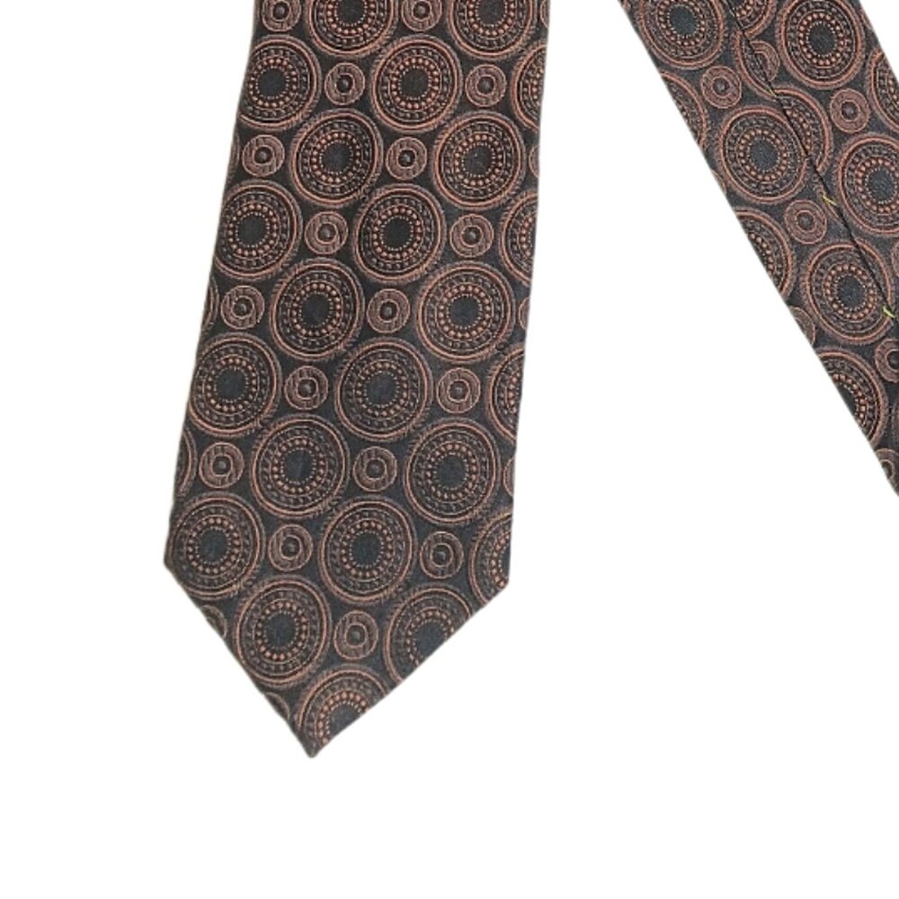 True Forum Silk Tie Men’s 62.5” Black Brown Geometric Preppy Sartorial Classic